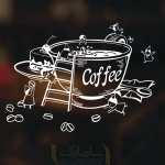 برچسب شیشه کافی شاپ طرح کافه پریان