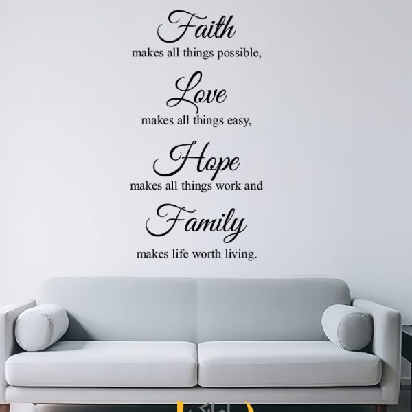 استیکر کلمات طلایی زندگی (ایمان، عشق، امید، خانواده)