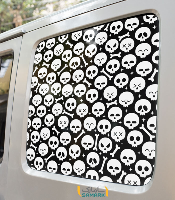 نمونه-سفید-روی-شیشه-ماشین استیکر شیشه در عقب ماشین طرح اسکلت فانتزی