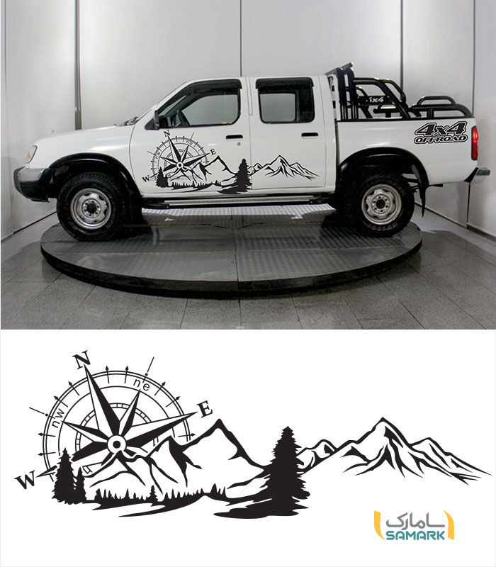 برچسب ماشین آفرودی قطب نما و کوه