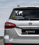 استیکر ماشین نشنال جئوگرافیک با نقشه جهان (national geographic)